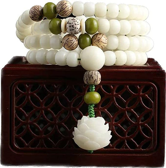 Miracle Heals White Jade Buddha Bead Bracelet Men's and Women's Same Model Meditation Mara Rosary