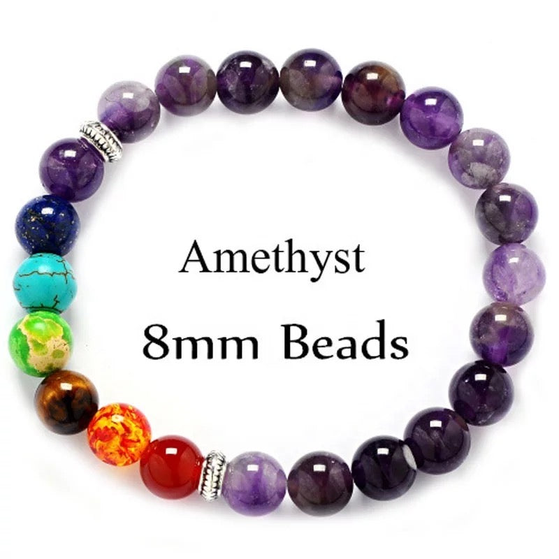 Purple Amethyst Beads 7 Chakra Energy Healing Bracelet For Men's And Women's