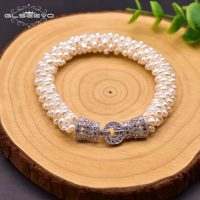 Pure Natural Fresh Water Tiny Cluster Pearl Bracelet for Women