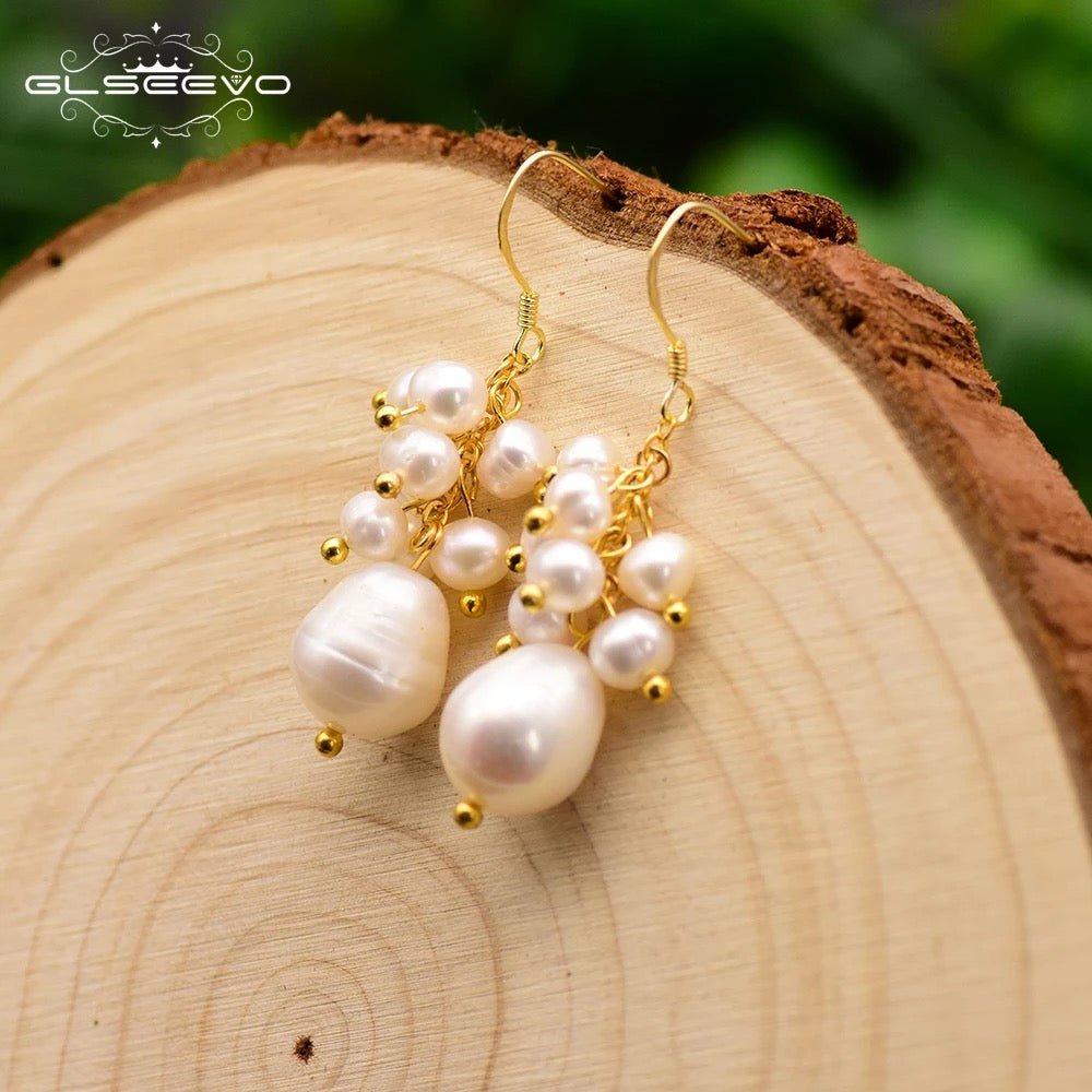 Freshwater Grape Cluster Pearl Hook Earings For Women