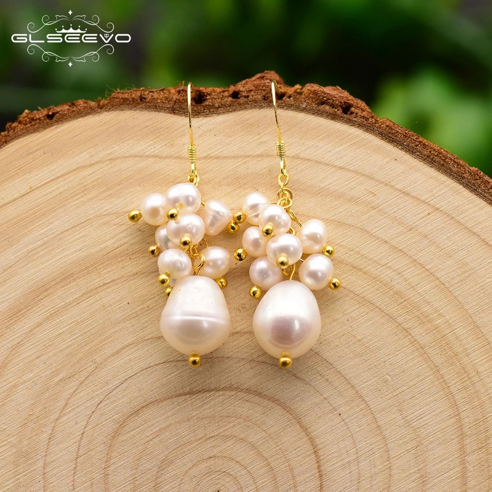 Freshwater Grape Cluster Pearl Hook Earings For Women