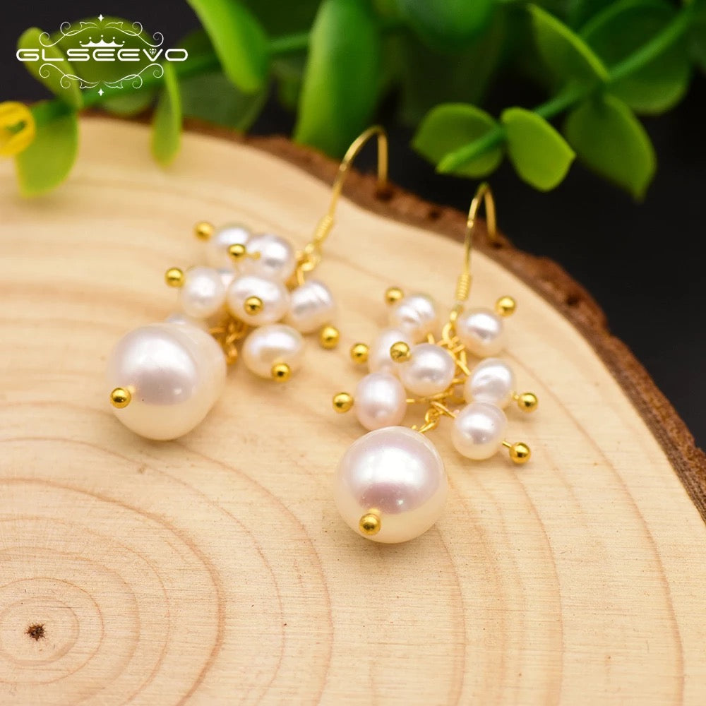 Freshwater Grape Cluster Pearl Hook Earings For Women