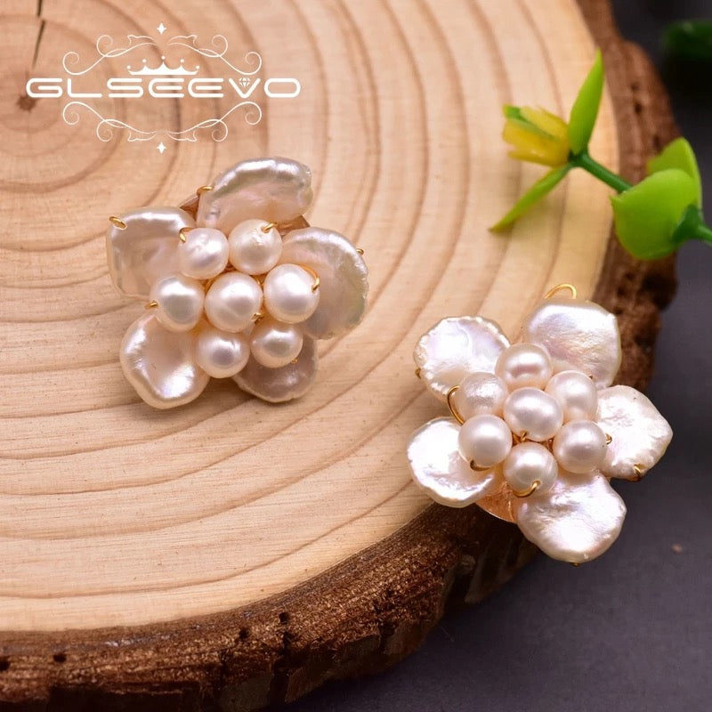 Cluster Pearl Petal Floral Stud Earings For Women