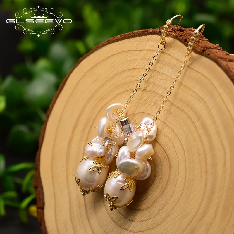 Natural Baroque Pearl Long Earrings For Women Summer Earrings 18k Gold plated Jewelry