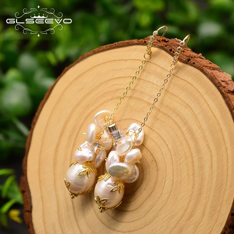 Natural Baroque Pearl Long Earrings For Women Summer Earrings 18k Gold plated Jewelry