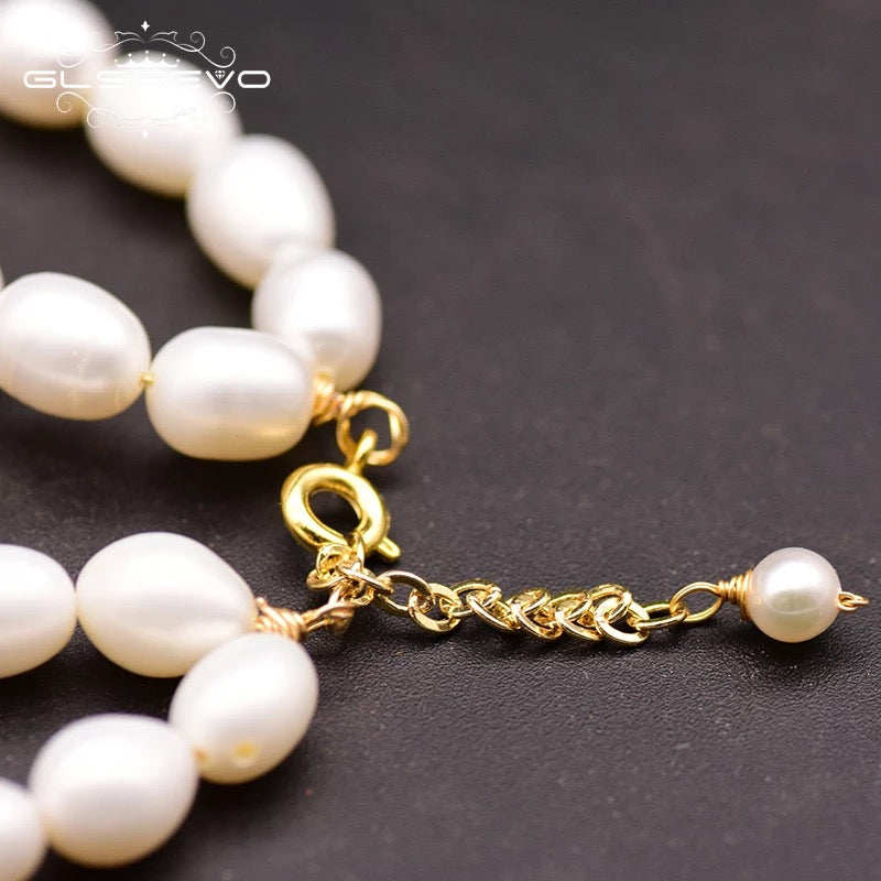 Handmade Natural Fresh Water Pearl Double Layer Choker Necklace For Women