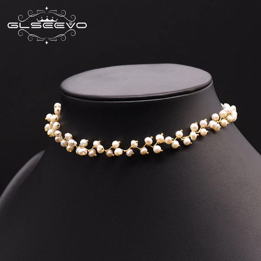 Zig-Zag Beaded Natural Fresh Water Pearl Choker Neckalce For Women