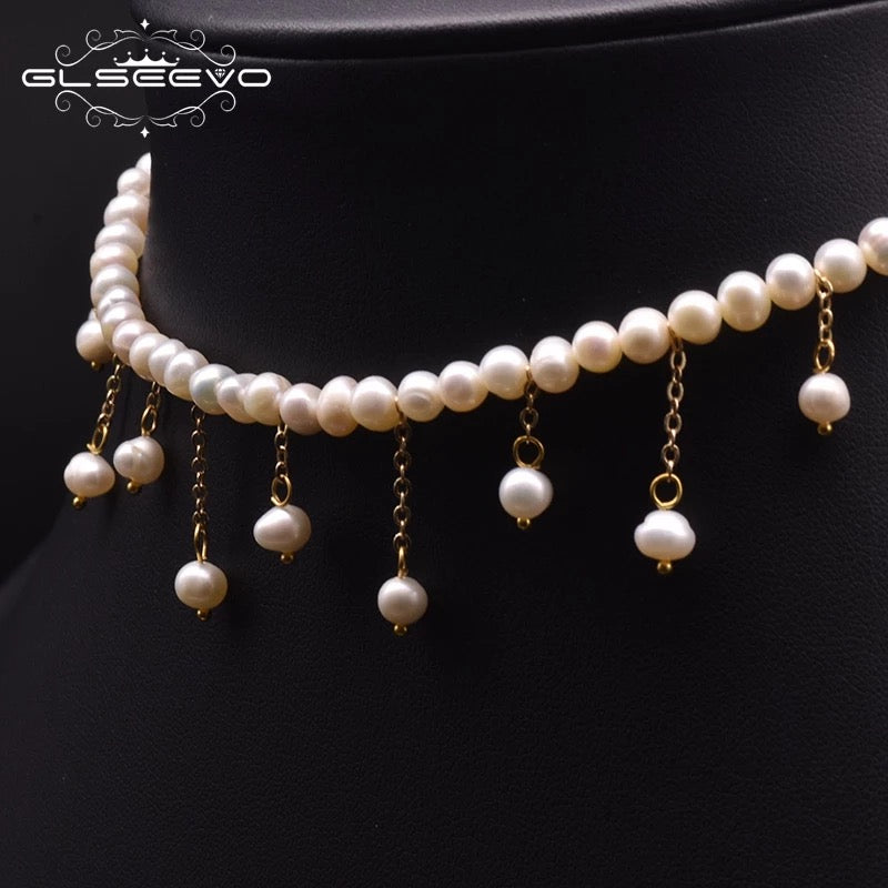 Fashion Statement Freshwater Pearl Choker Women Beads Tassel Pendant Necklace Bib Collar Jewelry