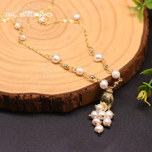 Trendy Cluster Pearl And 18K Gold Plated Fine Necklace Pendant For Women's