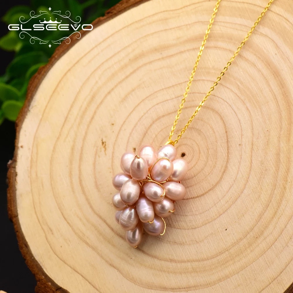 Handmade Fresh Water Pearl Cluster Pendant With Gold Plated Chain For Women