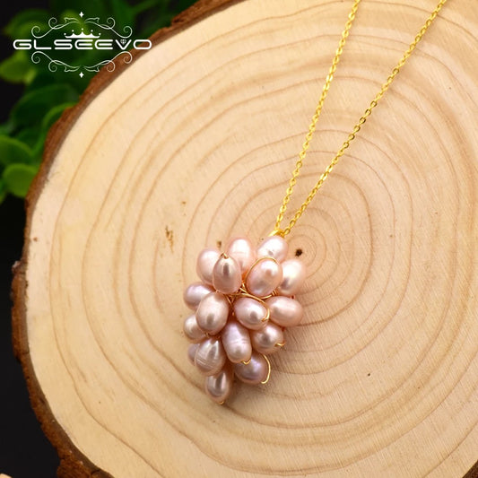 Handmade Fresh Water Pearl Cluster Pendant With Gold Plated Chain For Women