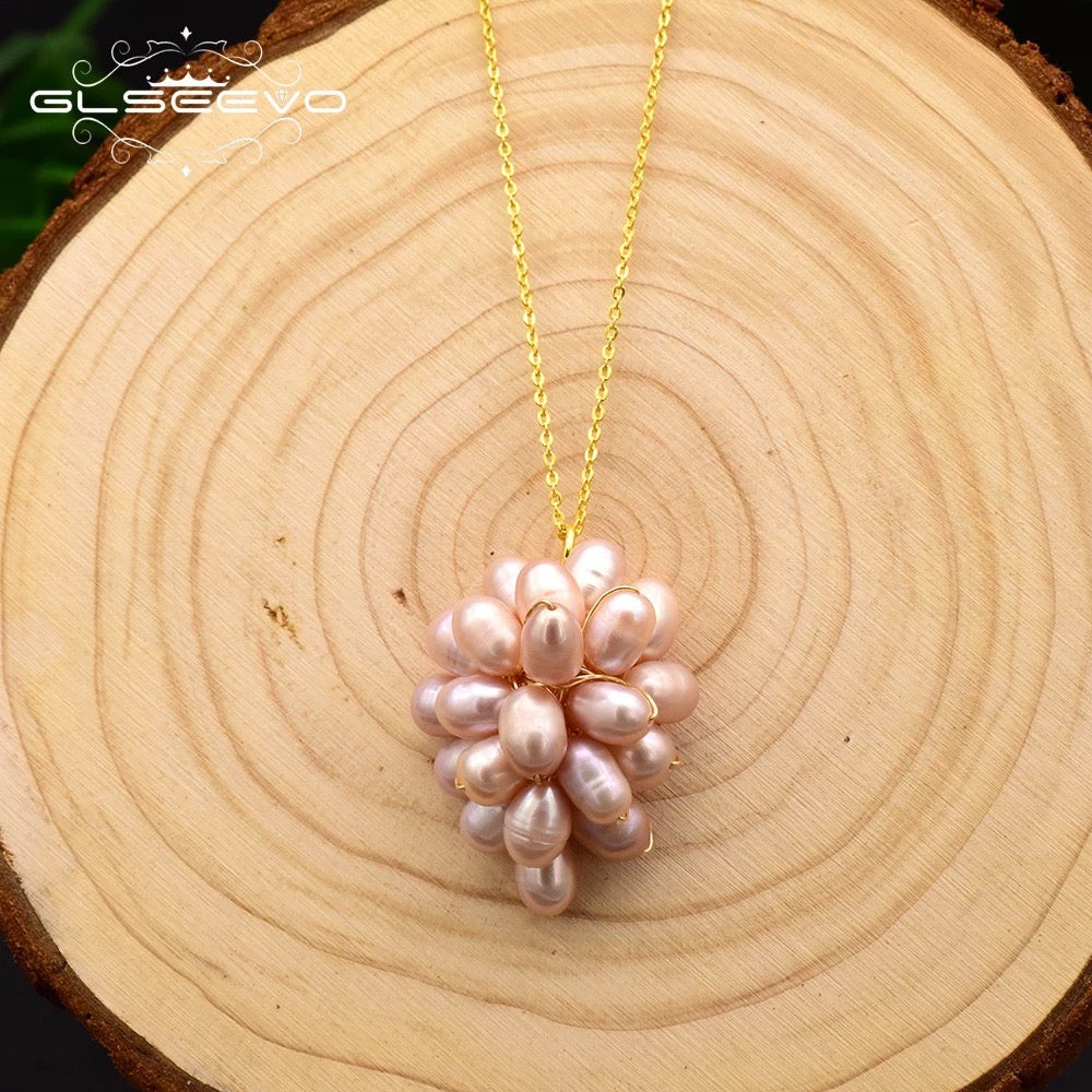 Handmade Fresh Water Pearl Cluster Pendant With Gold Plated Chain For Women