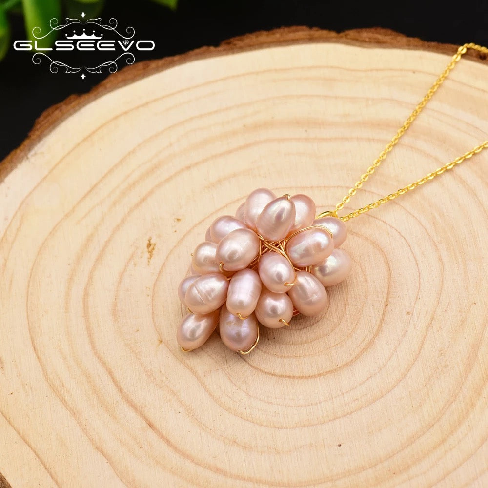 Handmade Fresh Water Pearl Cluster Pendant With Gold Plated Chain For Women