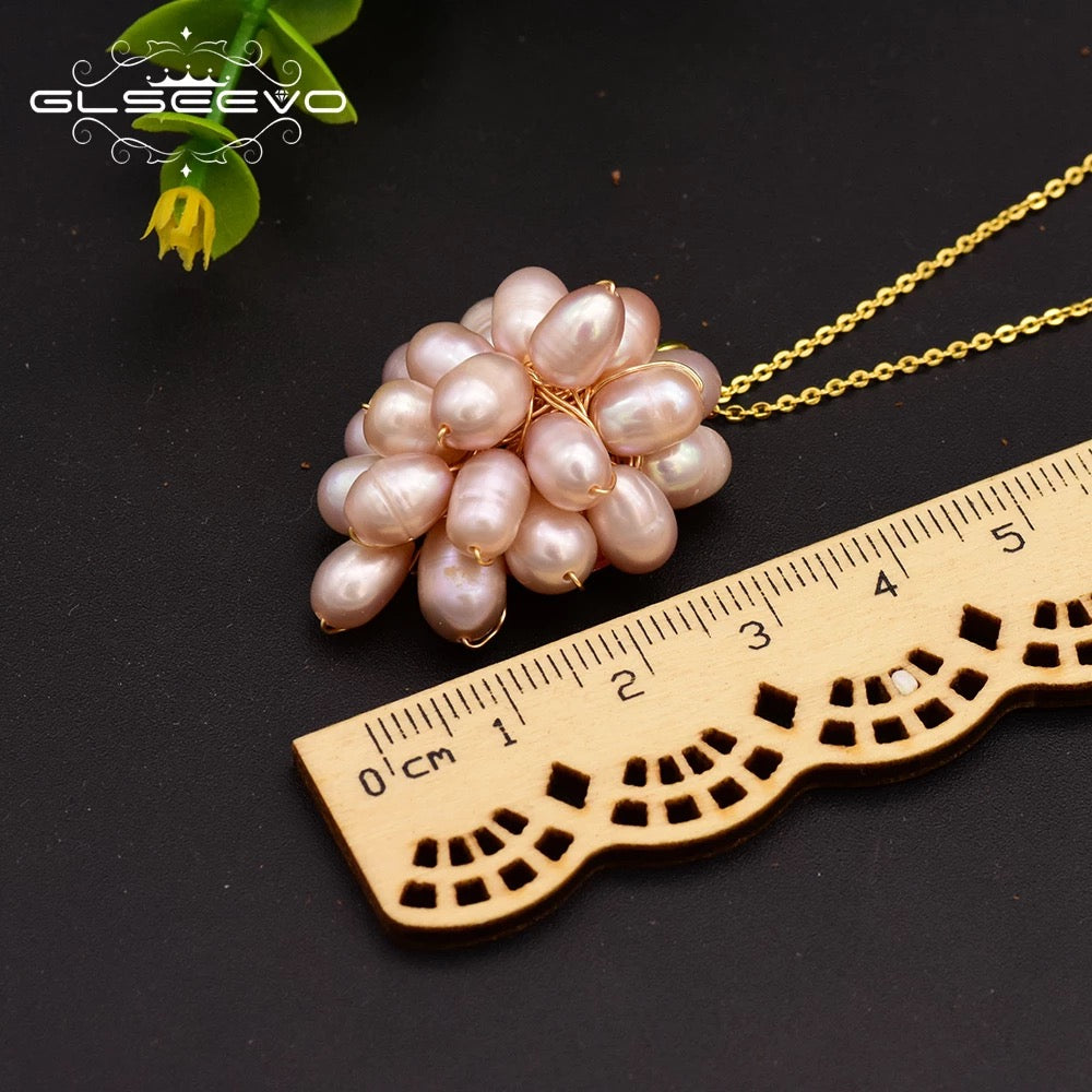 Handmade Fresh Water Pearl Cluster Pendant With Gold Plated Chain For Women