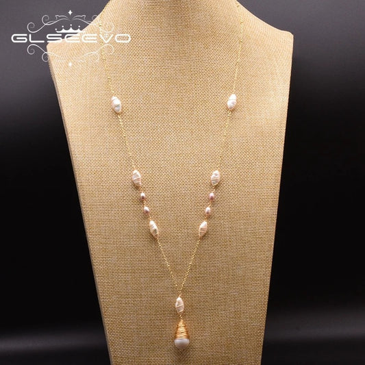 Natural Fresh Water White Pearl Long Pendant Necklace For Women