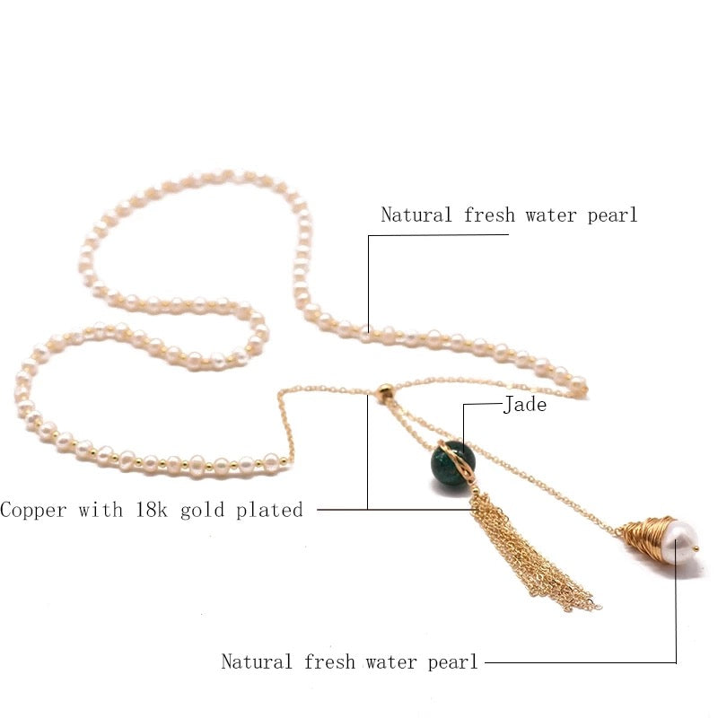 Natural Fresh Water Pearl Long Tassel Adjustable Necklace For Women