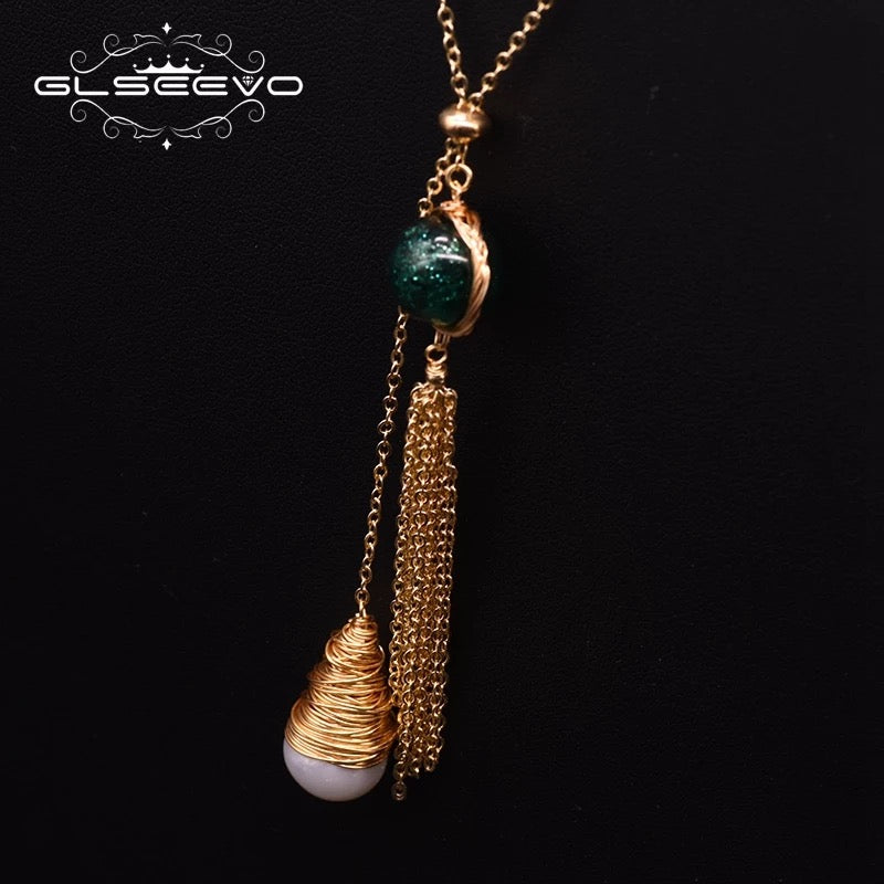 Natural Fresh Water Pearl Long Tassel Adjustable Necklace For Women