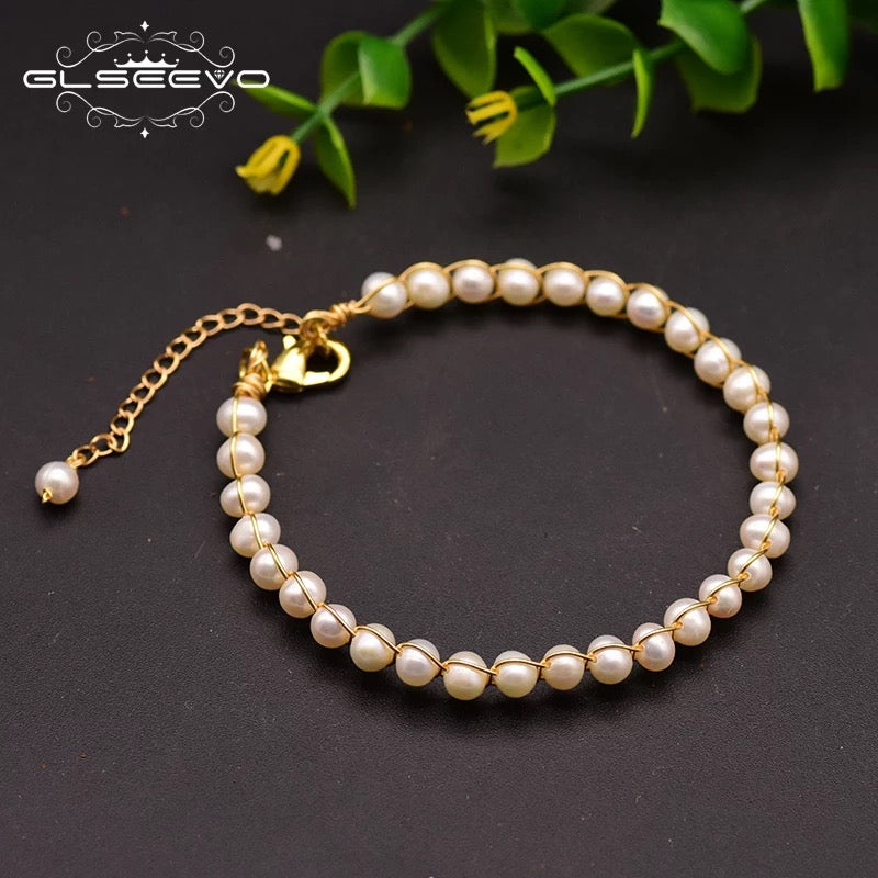 Natural Fresh Water Pearl Beaded Adjustable Bracelet For Women Party Jewelry