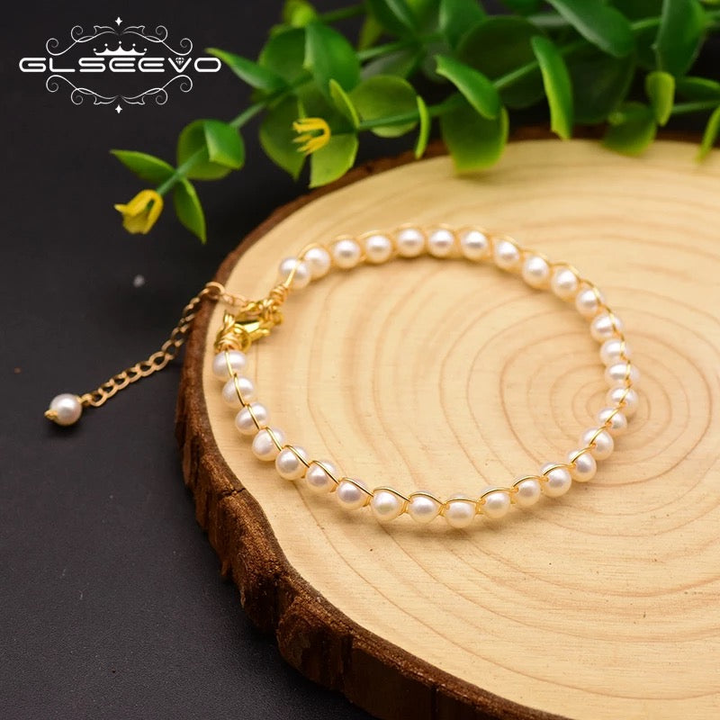 Natural Fresh Water Pearl Beaded Adjustable Bracelet For Women Party Jewelry