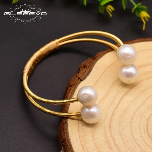 Trendy Gold Plated Baroque Pearl Cuff Bangle Bracelet For Women Party Jewelry