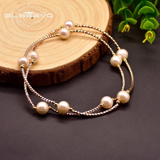 Trendy Design Natural Fresh Water Pearl Double Layered Bracelet For Women