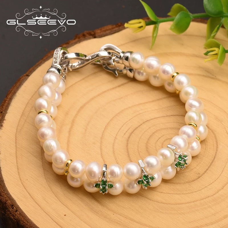 Trendy New Double Layer Ladies Freshwater Pearl Bracelet With Silver Lock