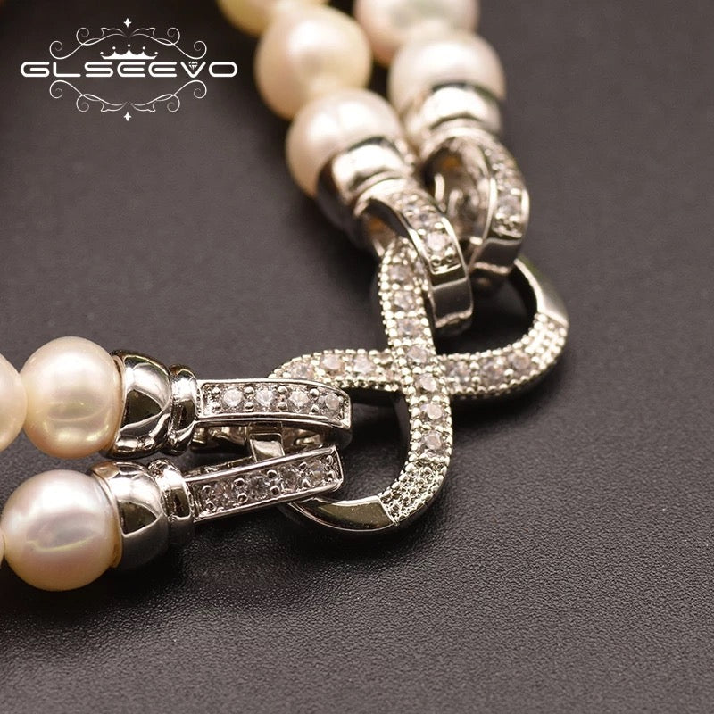 Trendy New Double Layer Ladies Freshwater Pearl Bracelet With Silver Lock