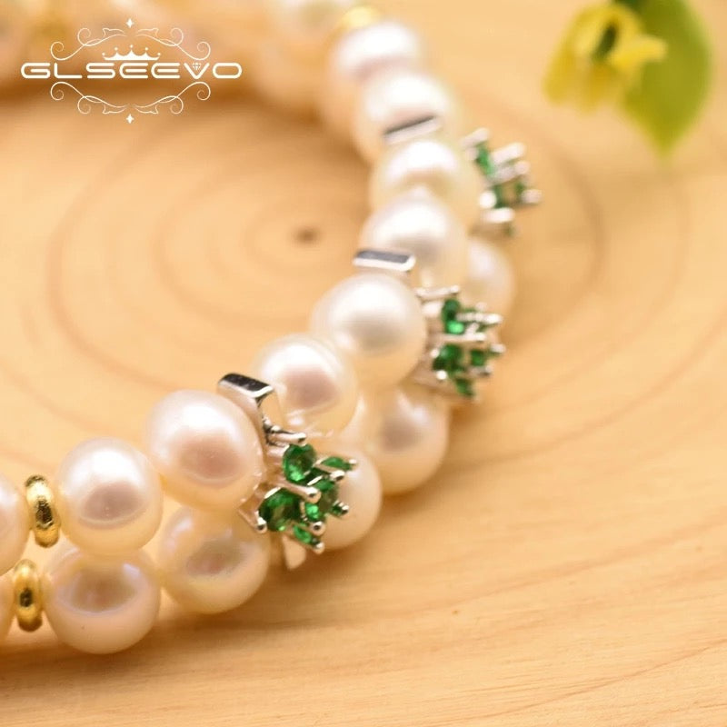 Trendy New Double Layer Ladies Freshwater Pearl Bracelet With Silver Lock