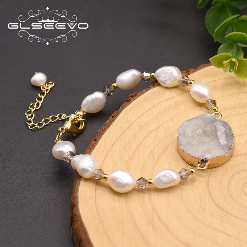 Handmade Original Design Crystal White Baroque Pearl Adjustable Bracelet Women