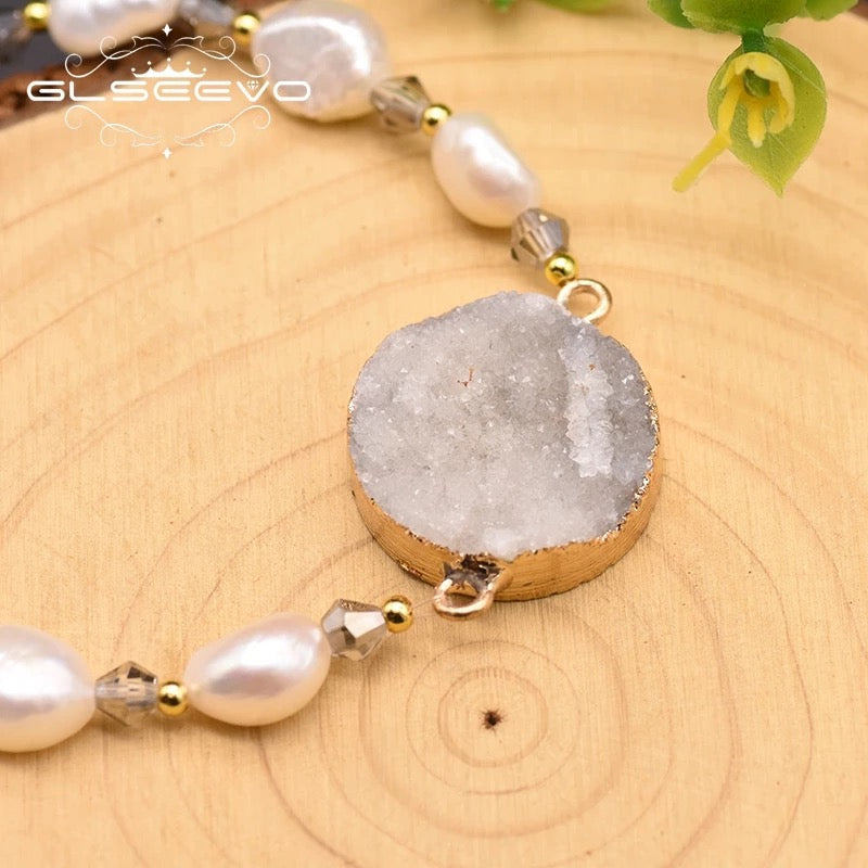 Handmade Original Design Crystal White Baroque Pearl Adjustable Bracelet Women