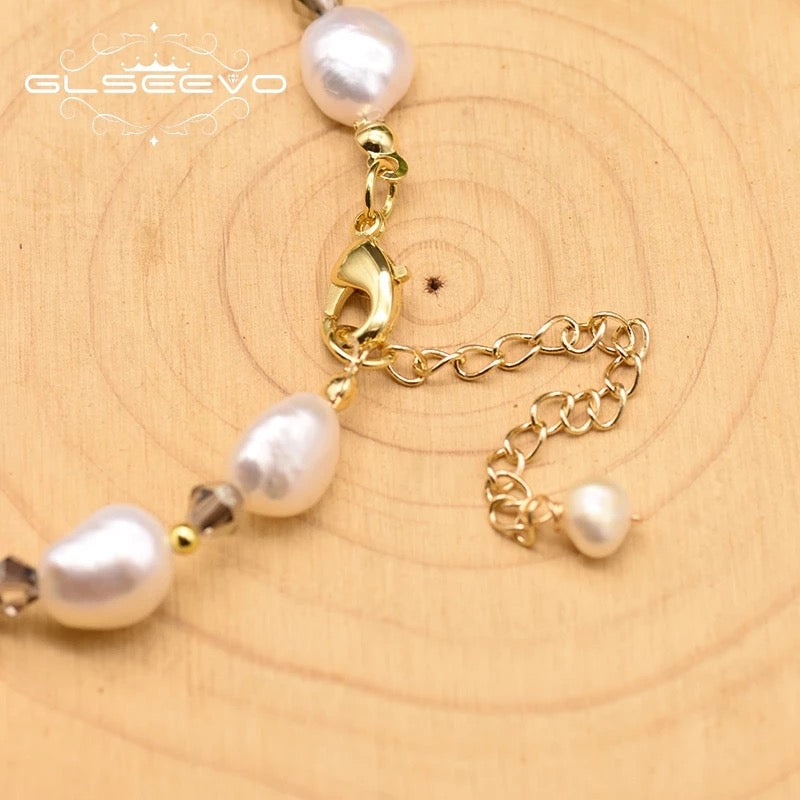 Handmade Original Design Crystal White Baroque Pearl Adjustable Bracelet Women