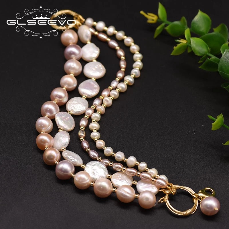 Ethnic Natural Fresh Water Baroque Pink Pearl Multilayered Bracelet For Women