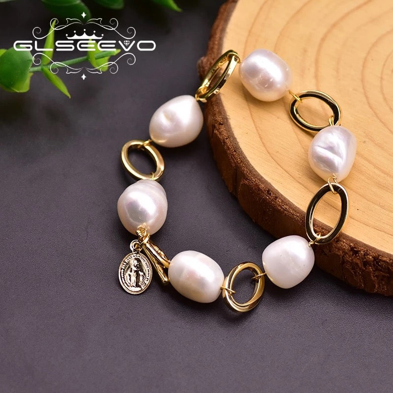 Original Natural Baroque Large Pearl Bracelet Statement Beads Chain OT Clasp Bracelet For Women