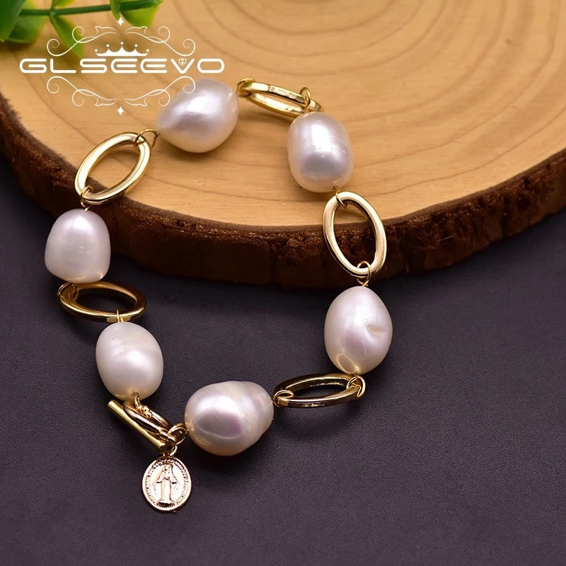 Original Natural Baroque Large Pearl Bracelet Statement Beads Chain OT Clasp Bracelet For Women