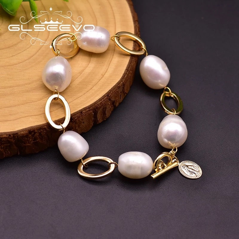 Original Natural Baroque Large Pearl Bracelet Statement Beads Chain OT Clasp Bracelet For Women