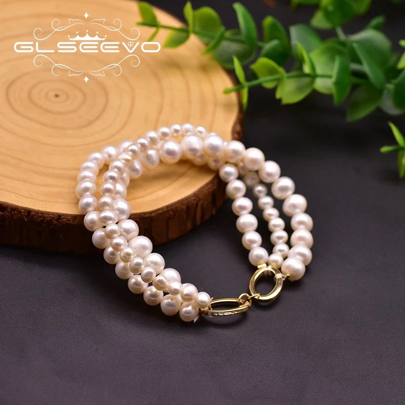 Handmade Women Charm Bracelet Natural Pearl Multilayer Chain