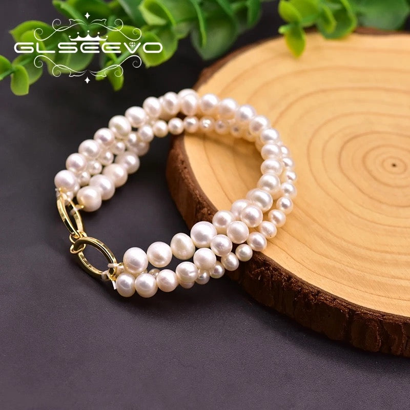 Handmade Women Charm Bracelet Natural Pearl Multilayer Chain