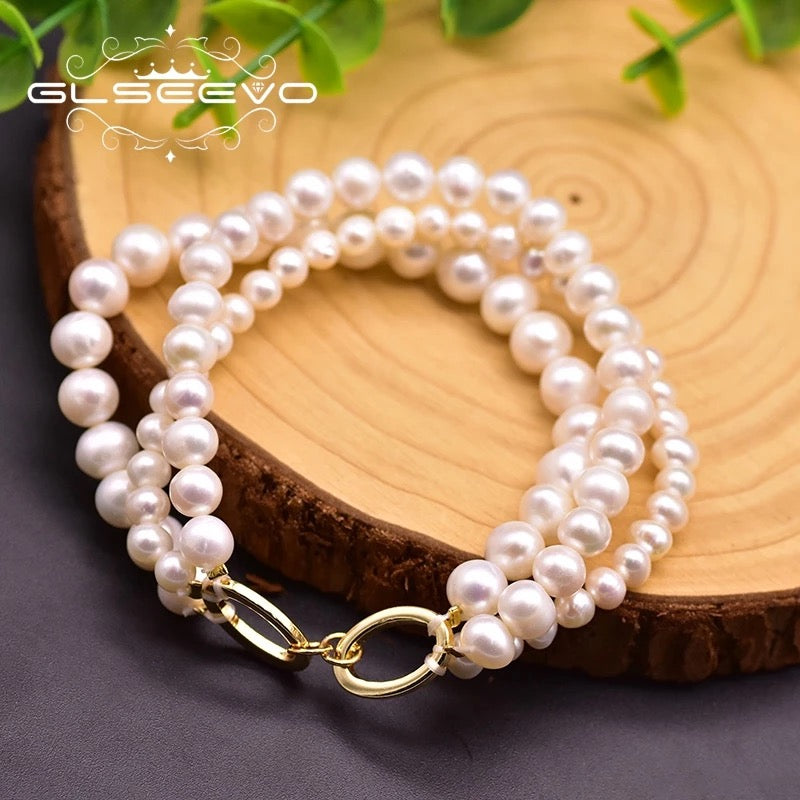 Handmade Women Charm Bracelet Natural Pearl Multilayer Chain