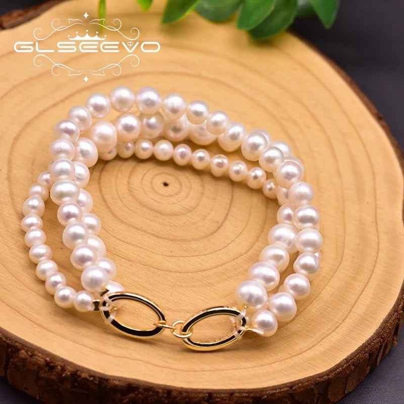 Handmade Women Charm Bracelet Natural Pearl Multilayer Chain