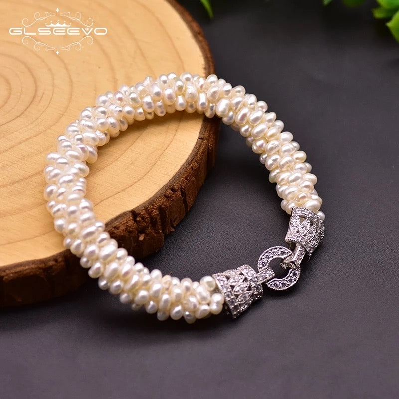 Pure Natural Fresh Water Tiny Cluster Pearl Bracelet for Women