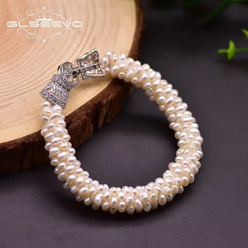 Pure Natural Fresh Water Tiny Cluster Pearl Bracelet for Women