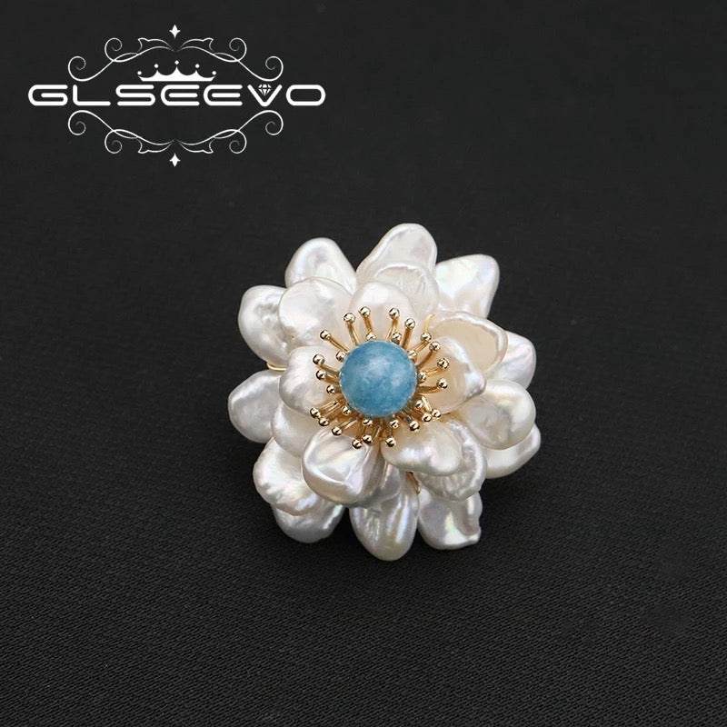 Elegant Natural Fresh Water Pearl Petal Flower Brooches For Women