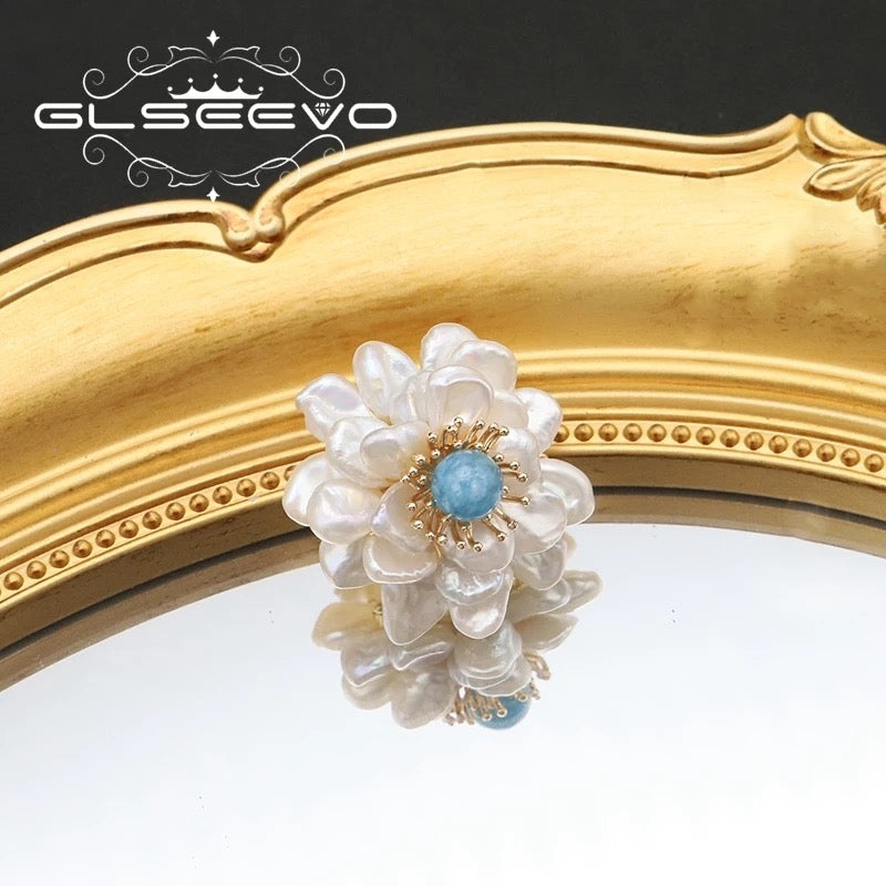 Elegant Natural Fresh Water Pearl Petal Flower Brooches For Women