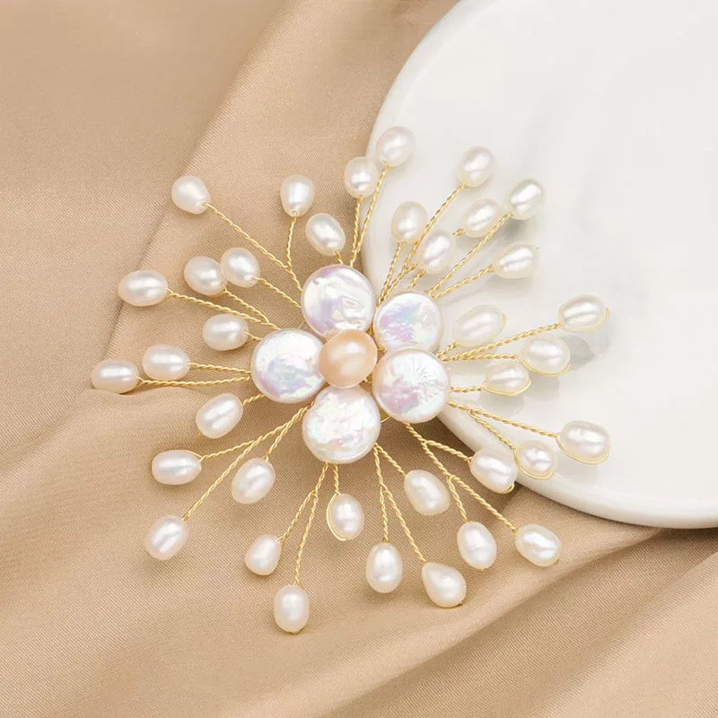 Natural Freshwater Pearl Brooch, 18k Gold Plated Brooch with Real Pearl, Safety Pin Brooch For Women