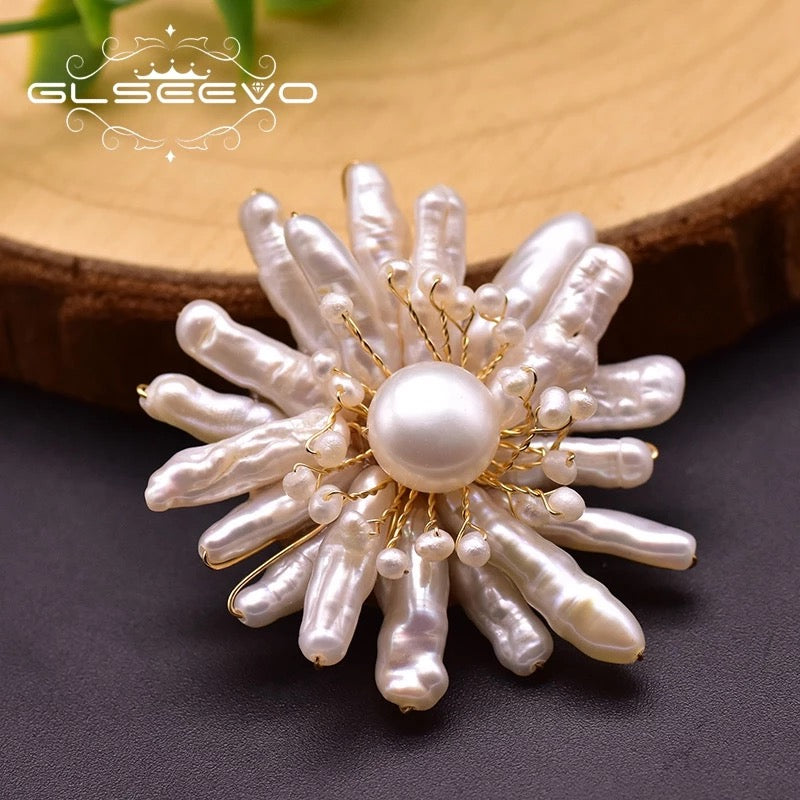 Creative fresh Water Irregular Pearl Safety Pin Brooch For Women