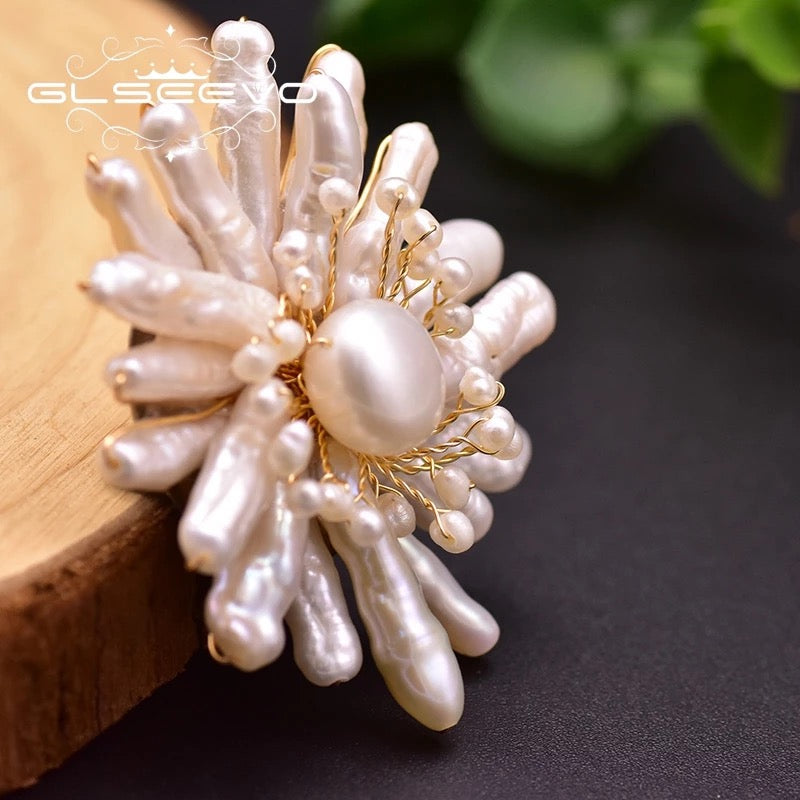 Creative fresh Water Irregular Pearl Safety Pin Brooch For Women