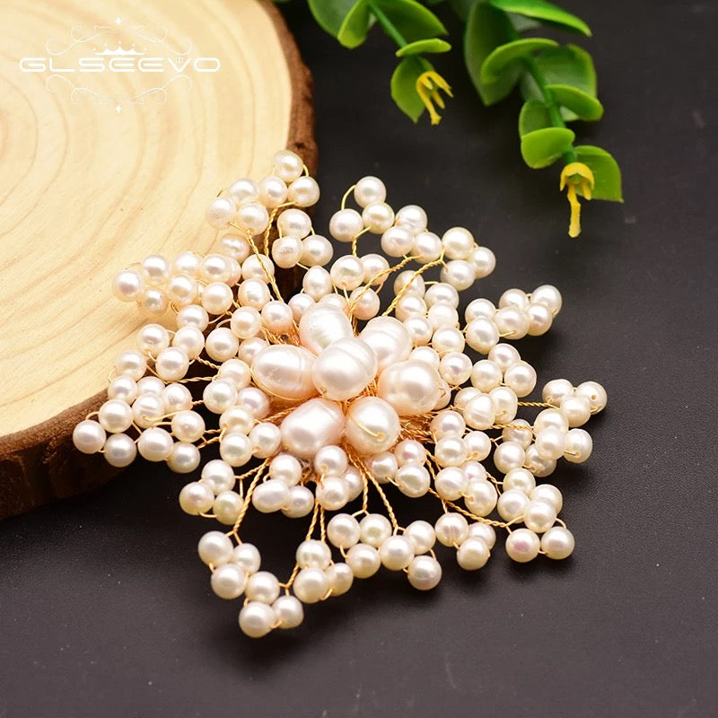 Natural Freshwater Baroque Pearl Snowflake Floral Brooch for Women Luxury Jewelry