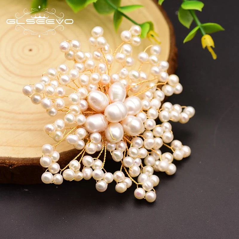 Natural Freshwater Baroque Pearl Snowflake Floral Brooch for Women Luxury Jewelry