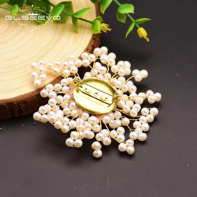 Natural Freshwater Baroque Pearl Snowflake Floral Brooch for Women Luxury Jewelry