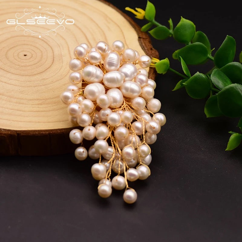 Natural Fresh Water Cluster Pearl Brooch For Women Party Wedding Gift Handmade Brooch